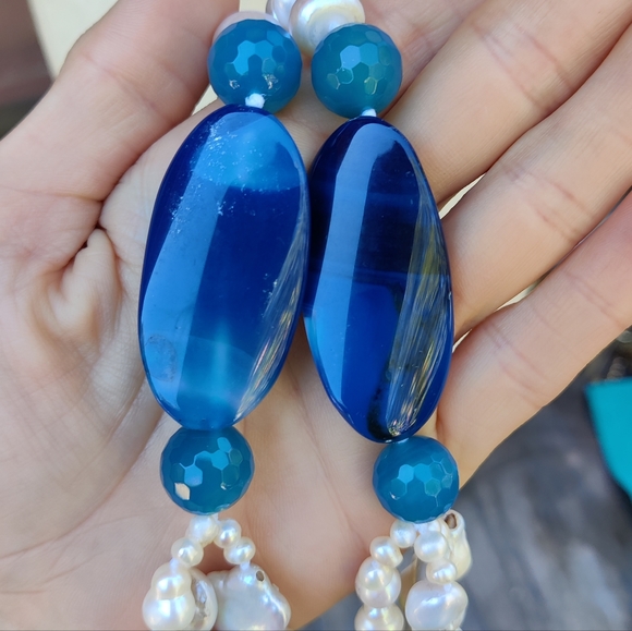 Heavy blister pearl, baroque pearl  and agate necklace - Picture 6 of 6